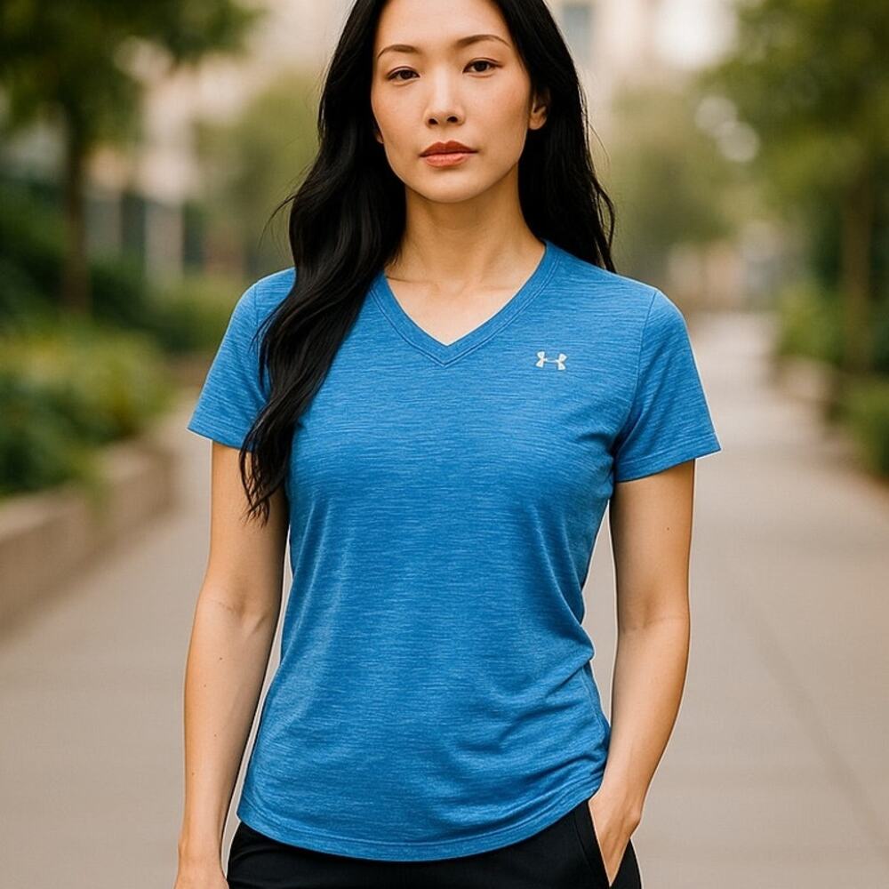 UNDER ARMOUR Women's Blue V-Neck Activewear Running Top ~ Size M/L
